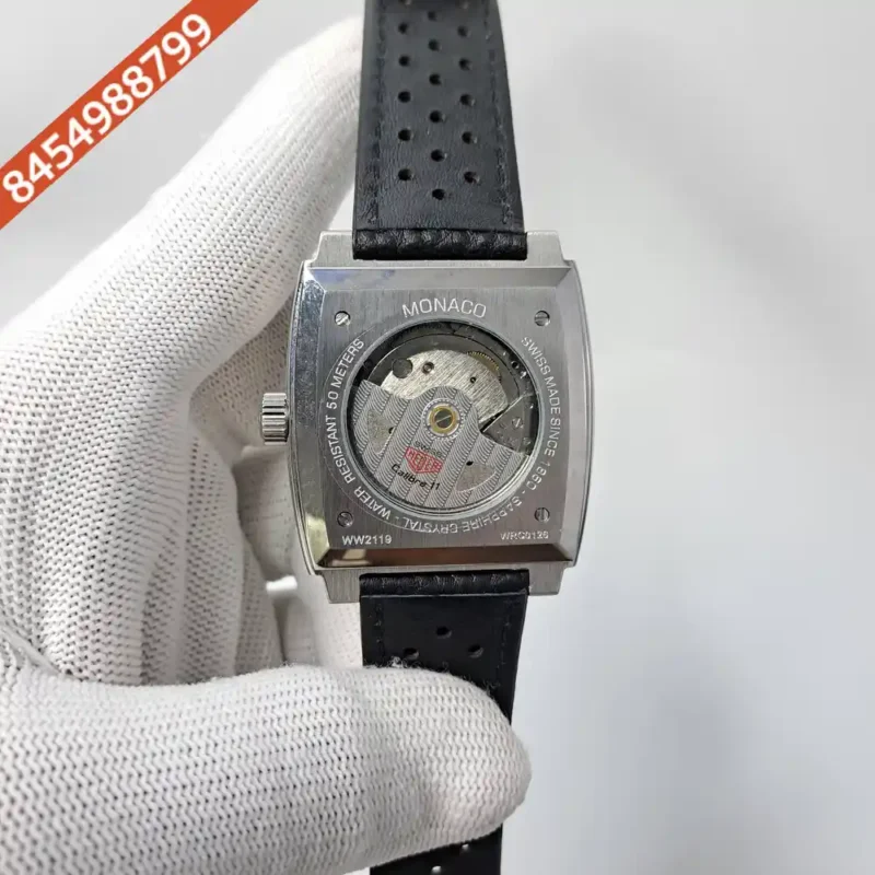 Tag Heuer Monaco Black Dial Black Leather Swiss Automatic Watch - Image 4
