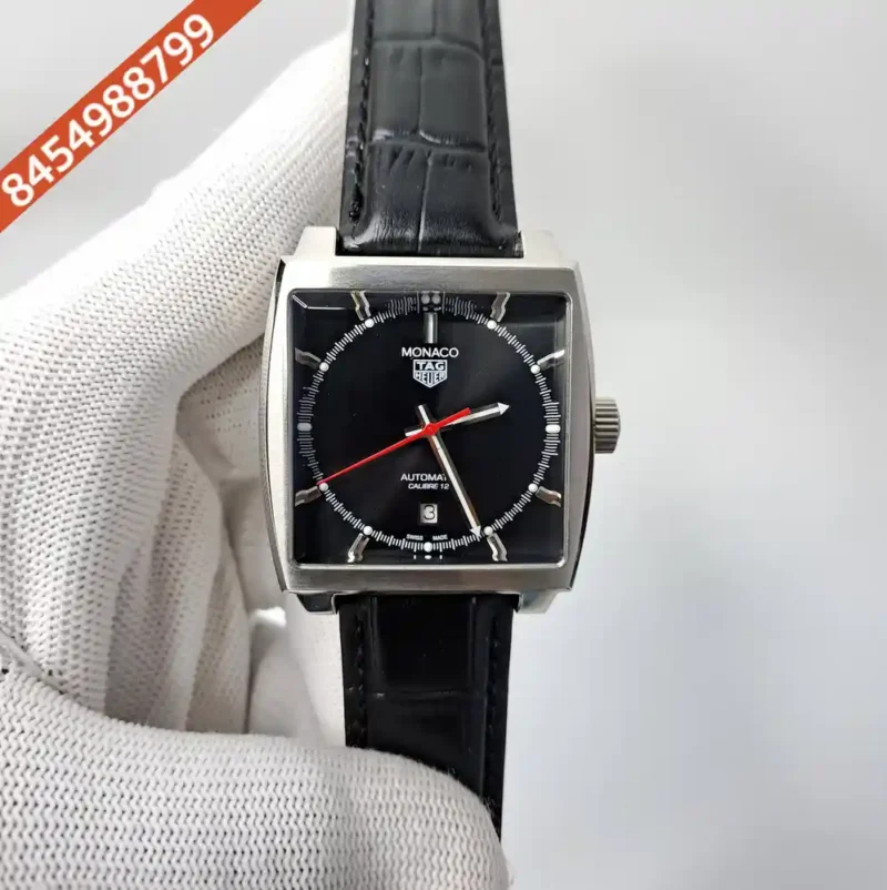 Tag Heuer Monaco Black Dial Black Leather Swiss Automatic Watch