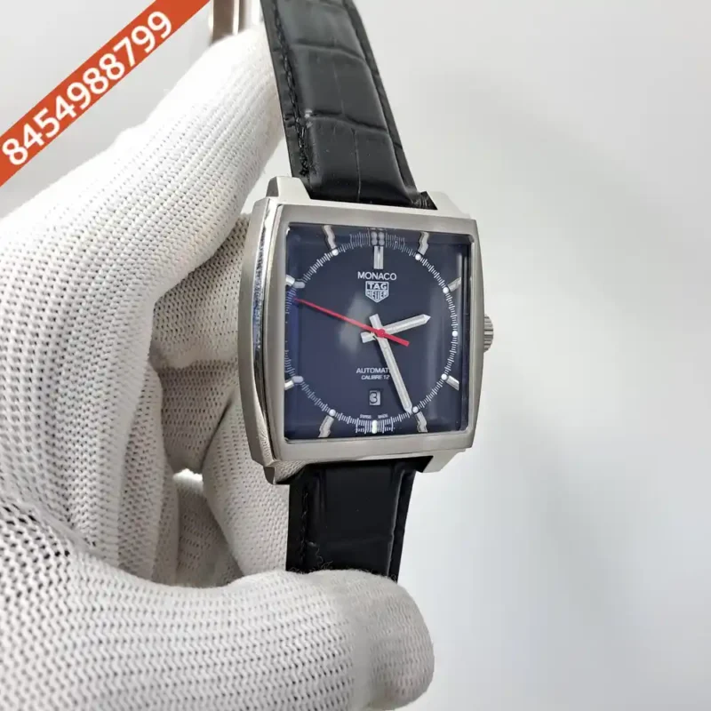 Tag Heuer Monaco Black Dial Black Leather Swiss Automatic Watch - Image 3