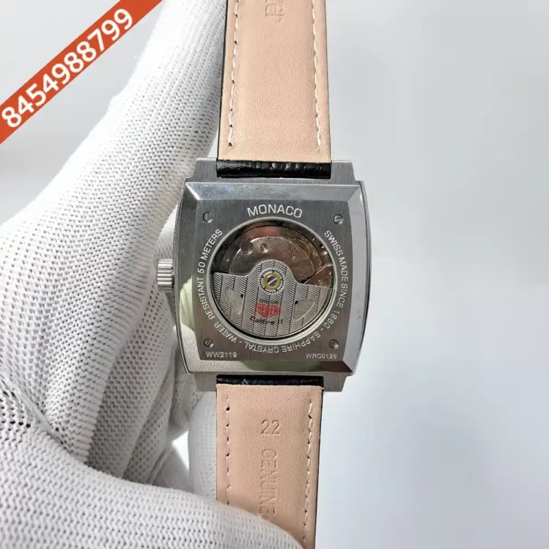 Tag Heuer Monaco Black Dial Black Leather Swiss Automatic Watch - Image 4
