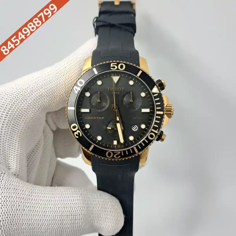 Tissot T-RACE Chronograph Gold Black Dial Black Rubber Strap Swiss Watch
