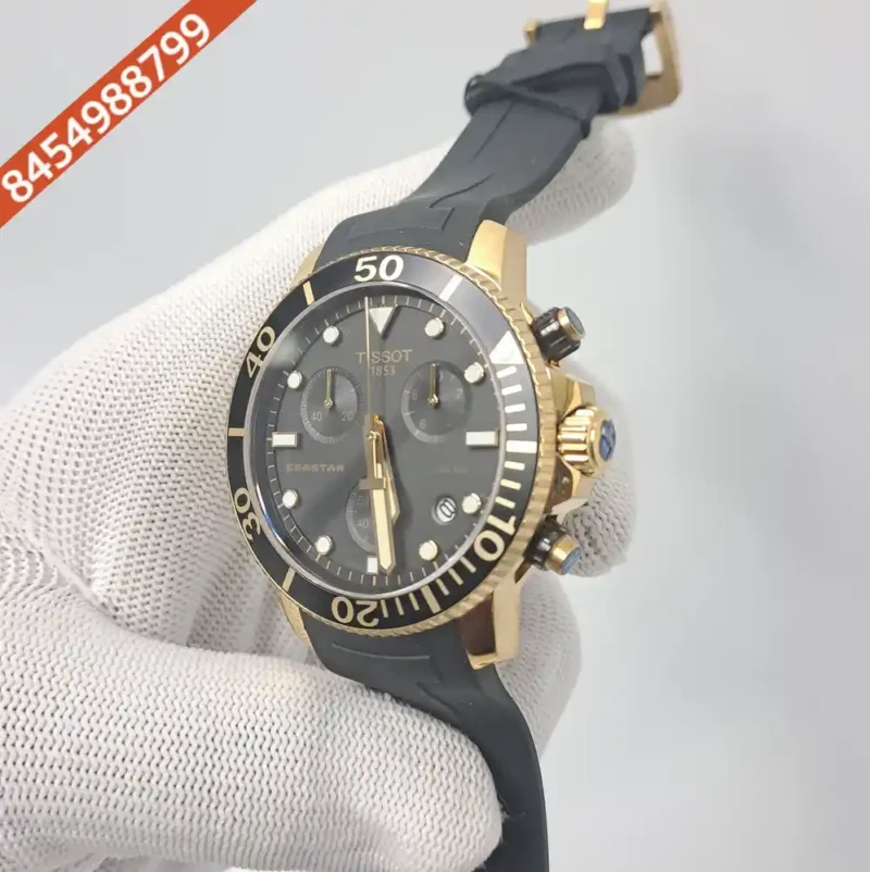 Tissot T-RACE Chronograph Gold Black Dial Black Rubber Strap Swiss Watch - Image 3