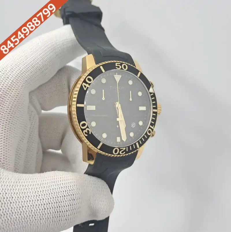 Tissot T-RACE Chronograph Gold Black Dial Black Rubber Strap Swiss Watch - Image 2