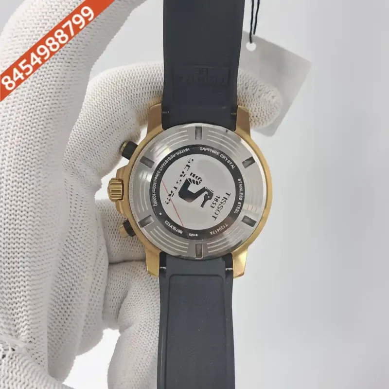 Tissot T-RACE Chronograph Gold Black Dial Black Rubber Strap Swiss Watch - Image 4
