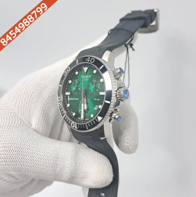 Tissot T-RACE Chronograph Steel Green Dial Black Rubber Strap Swiss Watch - Image 3