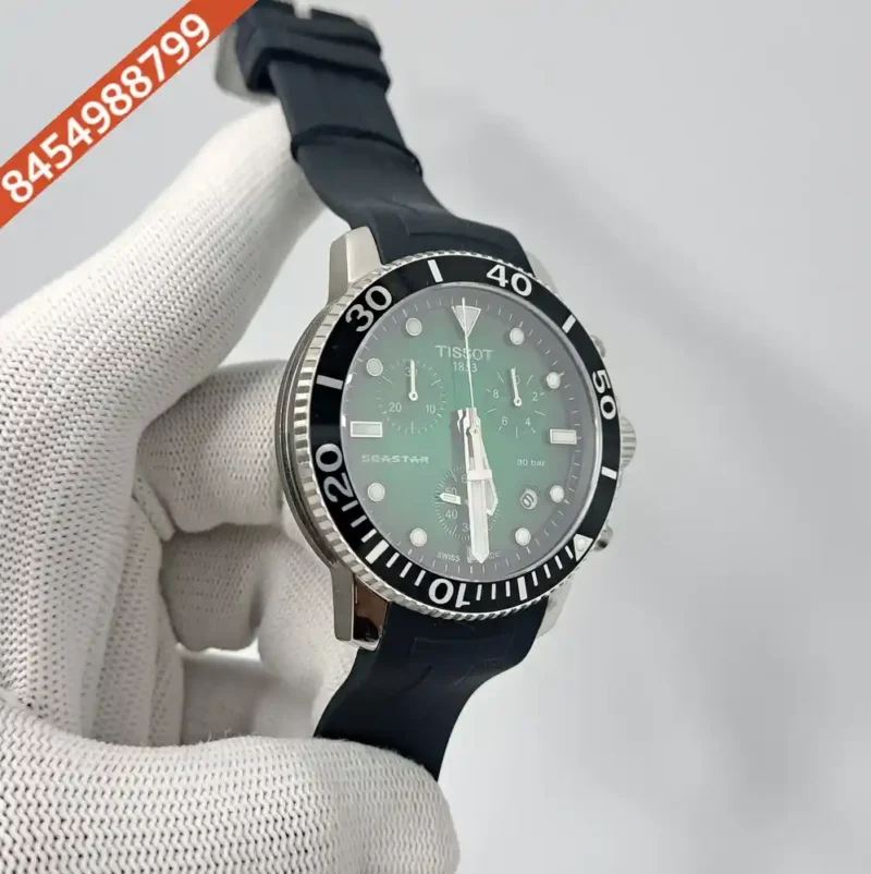 Tissot T-RACE Chronograph Steel Green Dial Black Rubber Strap Swiss Watch - Image 2