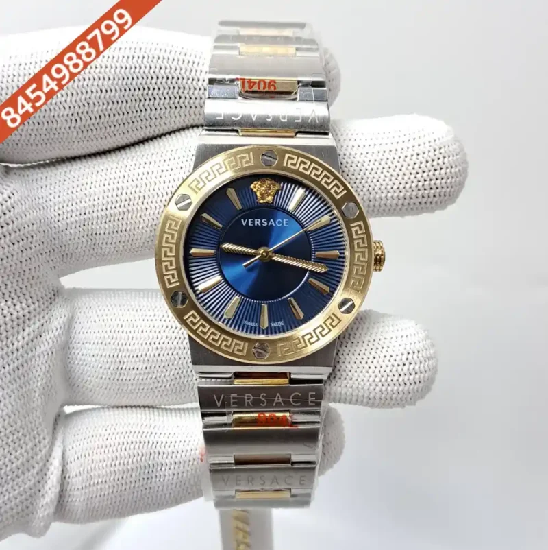 Versace Greca Logo Dual Tone Blue Dial Swiss Watch