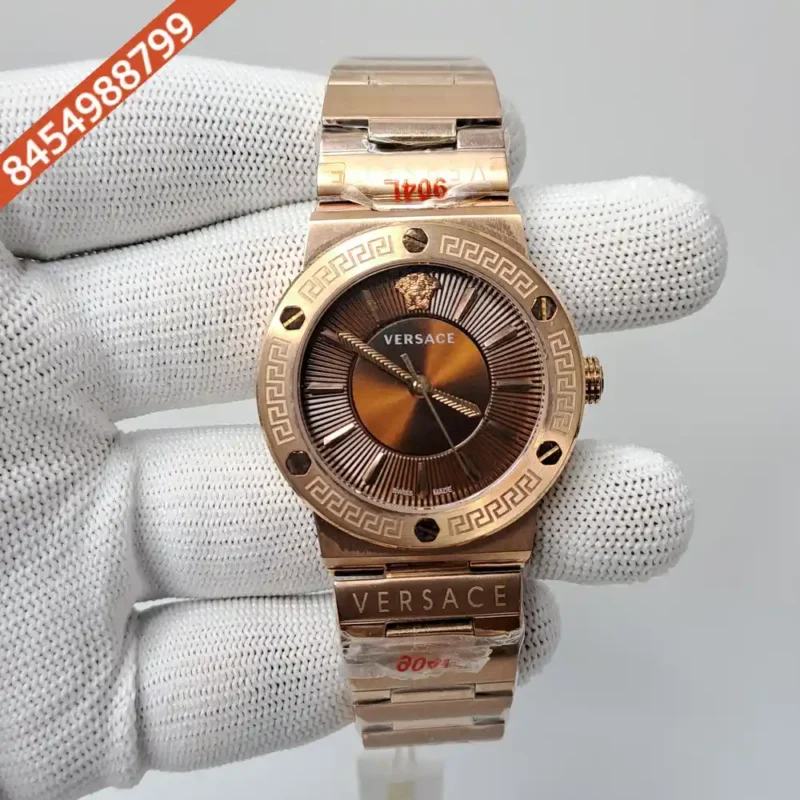 Versace Greca Logo Full Rose Gold Brown Dial Swiss Watch