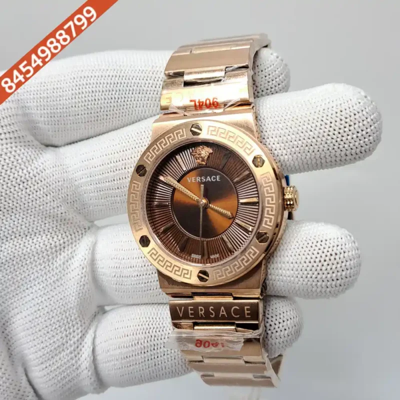 Versace Greca Logo Full Rose Gold Brown Dial Swiss Watch - Image 3