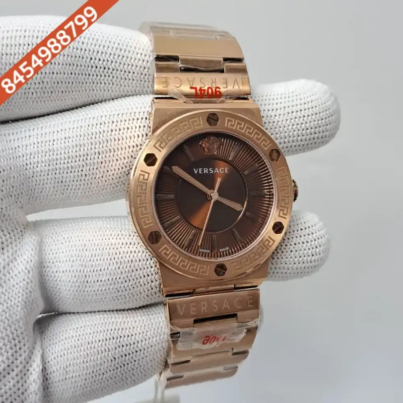 Versace Greca Logo Full Rose Gold Brown Dial Swiss Watch - Image 2