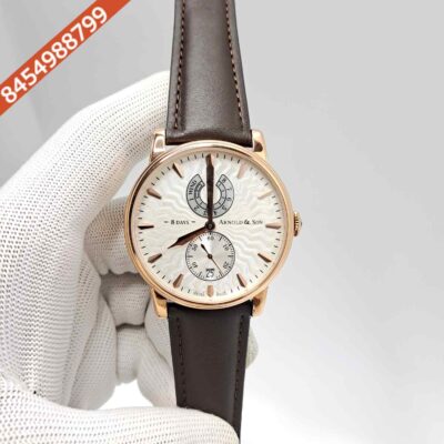 ARNOLD & SON Eight-Day Rose Gold White Dial Brown Leather Swiss Automatic Watch