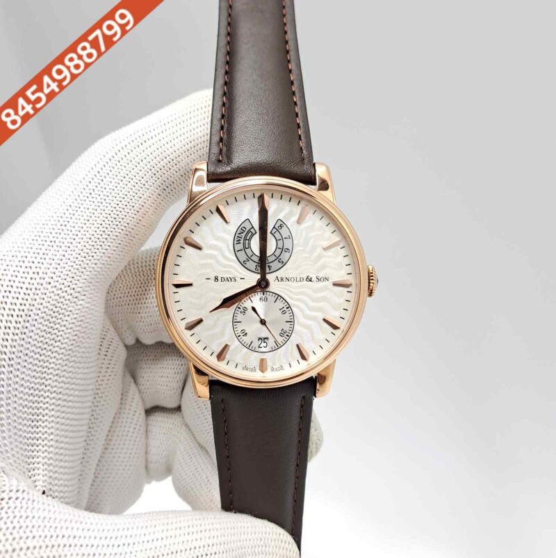 ARNOLD & SON Eight-Day Rose Gold White Dial Brown Leather Swiss Automatic Watch