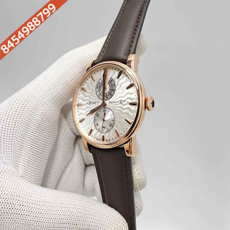 ARNOLD & SON Eight-Day Rose Gold White Dial Brown Leather Swiss Automatic Watch - Image 2