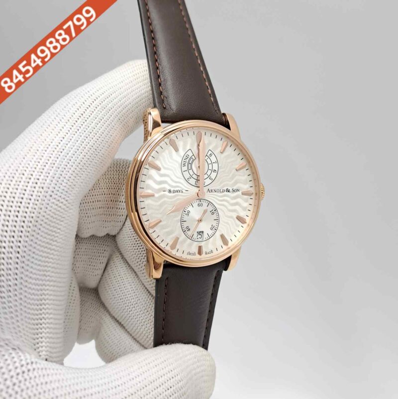 ARNOLD & SON Eight-Day Rose Gold White Dial Brown Leather Swiss Automatic Watch - Image 3