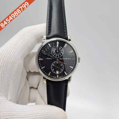 ARNOLD & SON Eight-Day Steel Blue Dial Black Leather Swiss Automatic Watch