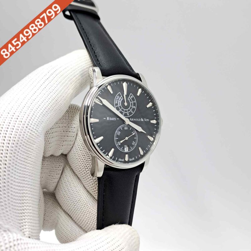 ARNOLD & SON Eight-Day Steel Blue Dial Black Leather Swiss Automatic Watch - Image 3