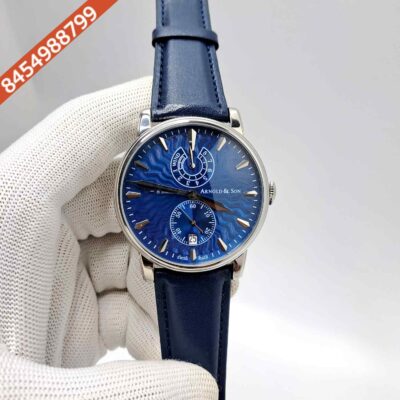ARNOLD & SON Eight-Day Steel Blue Dial Blue Leather Swiss Automatic Watch