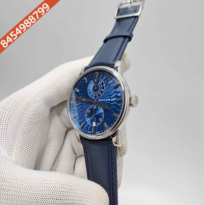 ARNOLD & SON Eight-Day Steel Blue Dial Blue Leather Swiss Automatic Watch - Image 2