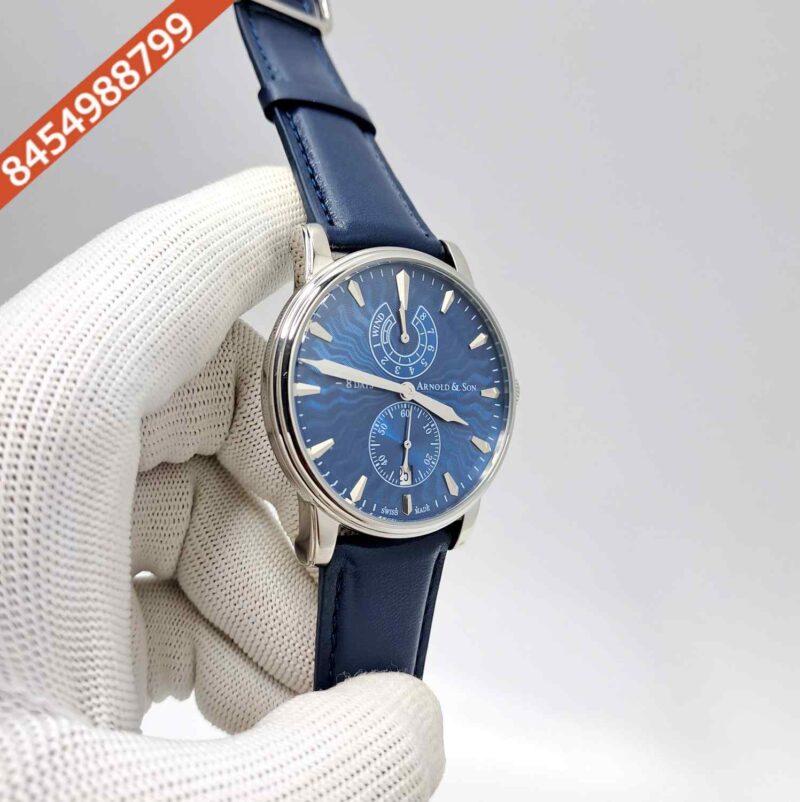 ARNOLD & SON Eight-Day Steel Blue Dial Blue Leather Swiss Automatic Watch - Image 3