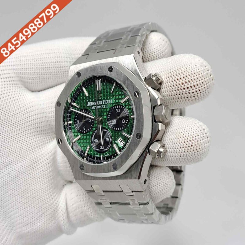 Audemars Piguet Royal Oak Chronograph Full Silver 41mm Green Dial Swiss Watch - Image 2