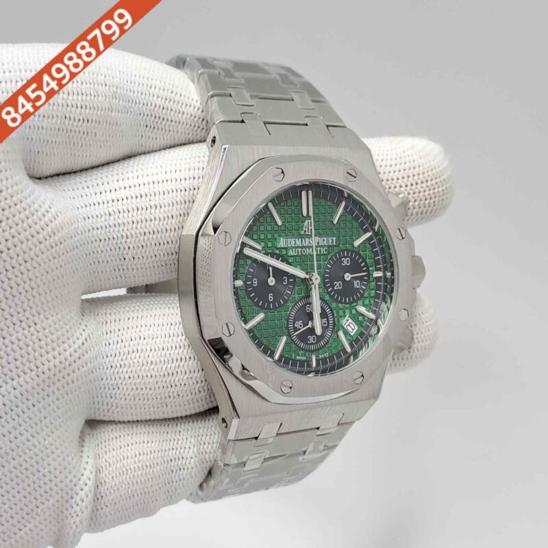 Audemars Piguet Royal Oak Chronograph Full Silver 41mm Green Dial Swiss Watch - Image 3