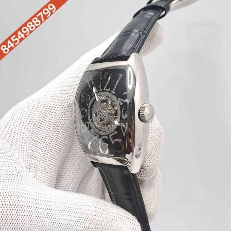 Franck Muller Cintree Curvex Silver Black Dial Black Leather Strap Swiss Automatic Watch - Image 2