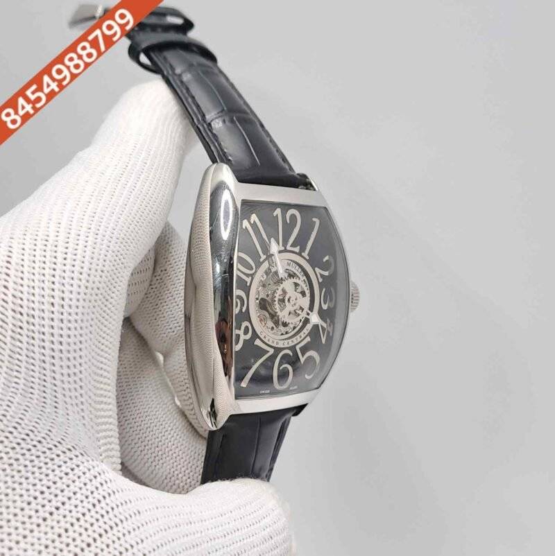 Franck Muller Cintree Curvex Silver Black Dial Black Leather Strap Swiss Automatic Watch - Image 3