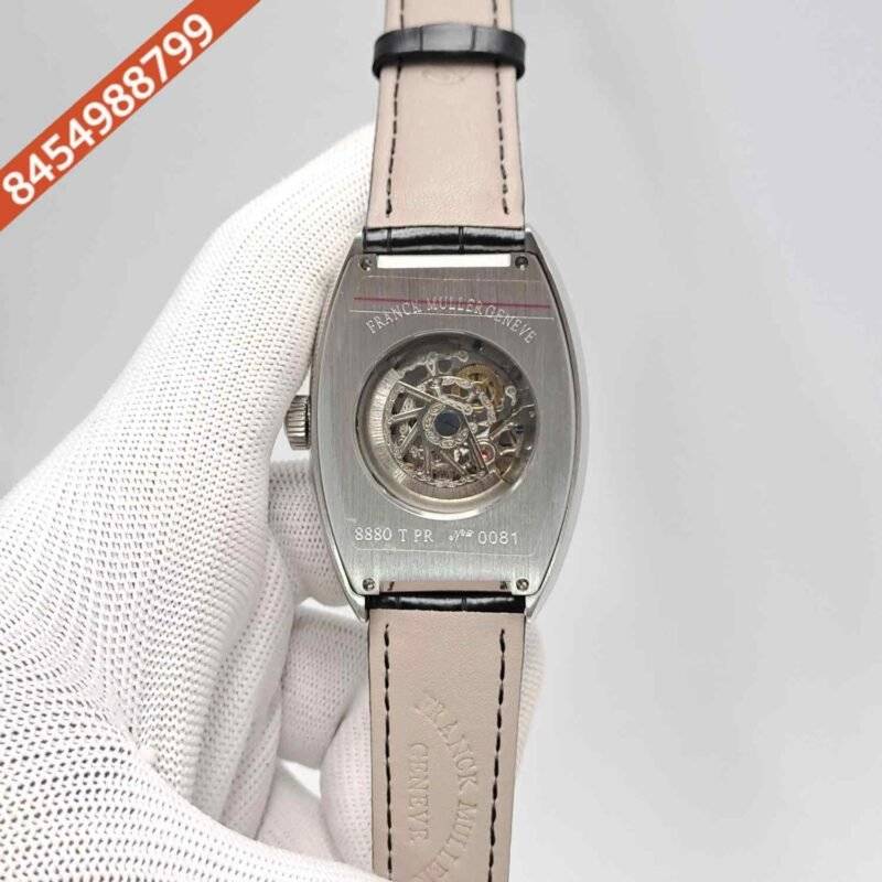 Franck Muller Cintree Curvex Silver Black Dial Black Leather Strap Swiss Automatic Watch - Image 4