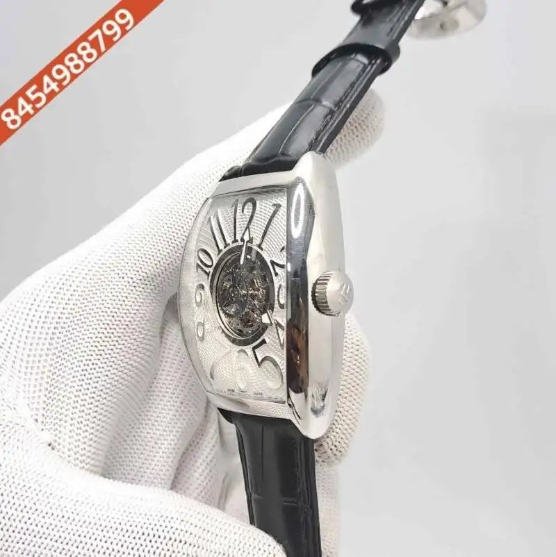 Franck Muller Cintree Curvex Silver White  Dial Black Leather Strap Swiss Automatic Watch - Image 2