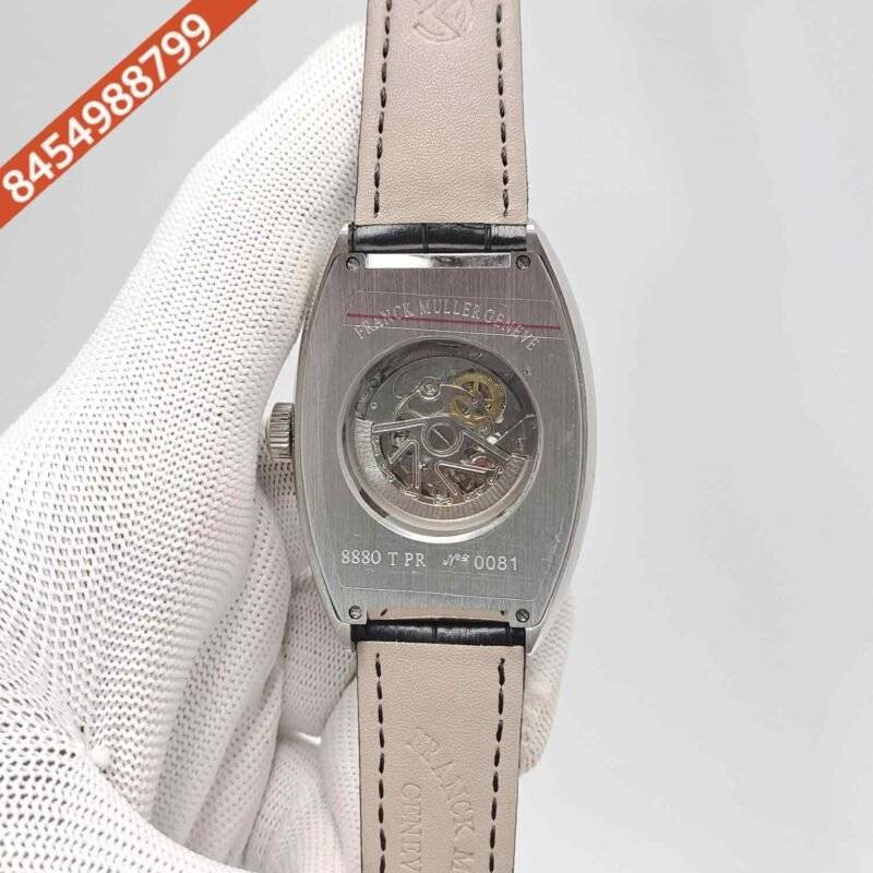 Franck Muller Cintree Curvex Silver White  Dial Black Leather Strap Swiss Automatic Watch - Image 4