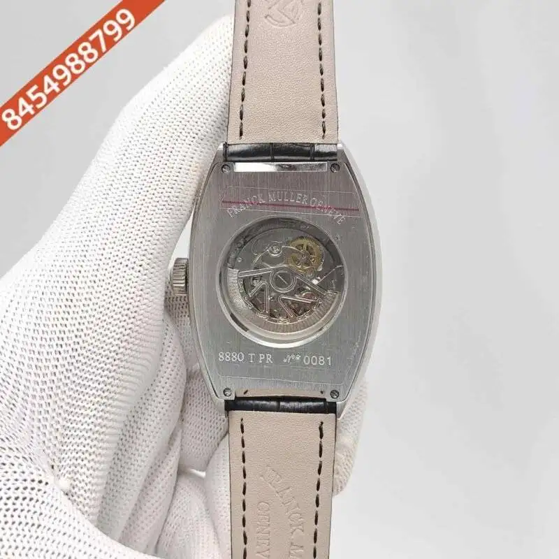 Franck Muller Cintree Curvex Silver White  Dial Black Leather Strap Swiss Automatic Watch - Image 4