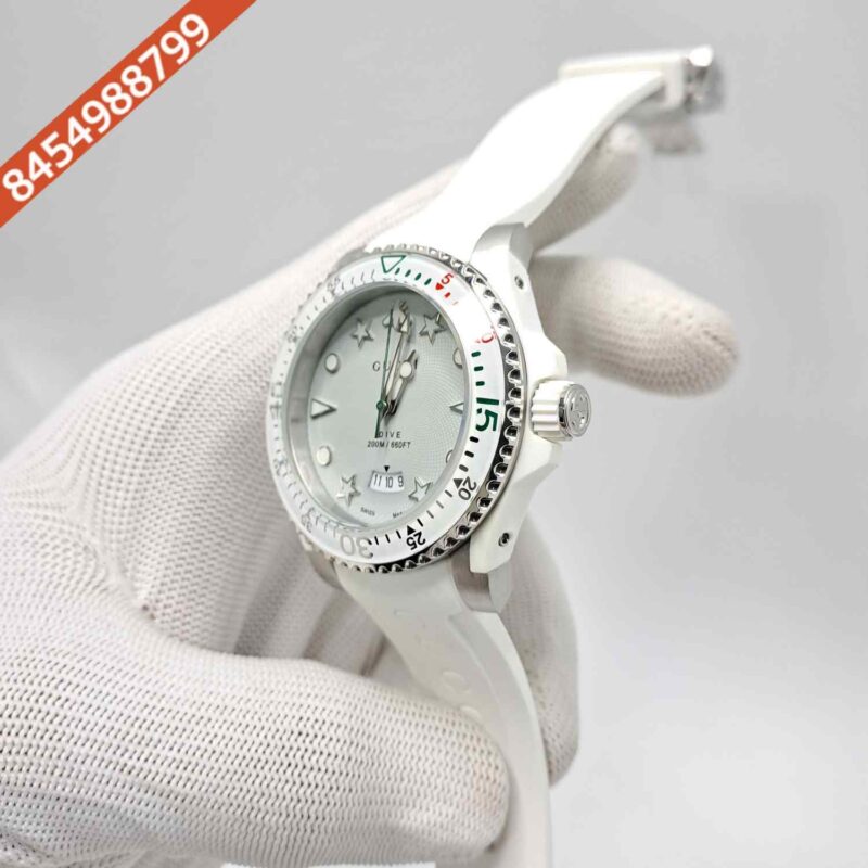 Gucci DIVE Steel White Date Edition Rubber Strap Swiss Watch - Image 3