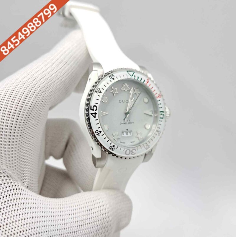 Gucci DIVE Steel White Date Edition Rubber Strap Swiss Watch - Image 2