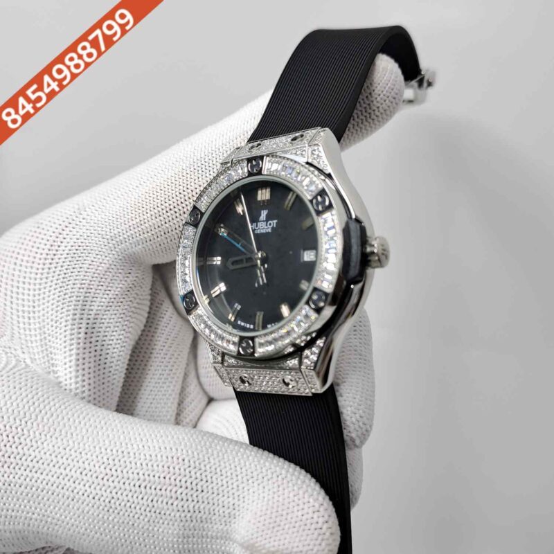 Hublot Classic Fusion Diamond Black Dial Black Rubber Strap Swiss Watch - Image 3