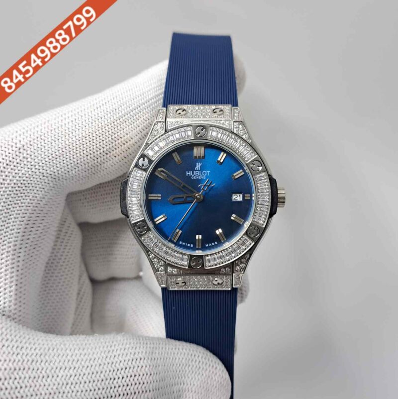 Hublot Classic Fusion Diamond Blue Dial Blue Rubber Strap Swiss Watch