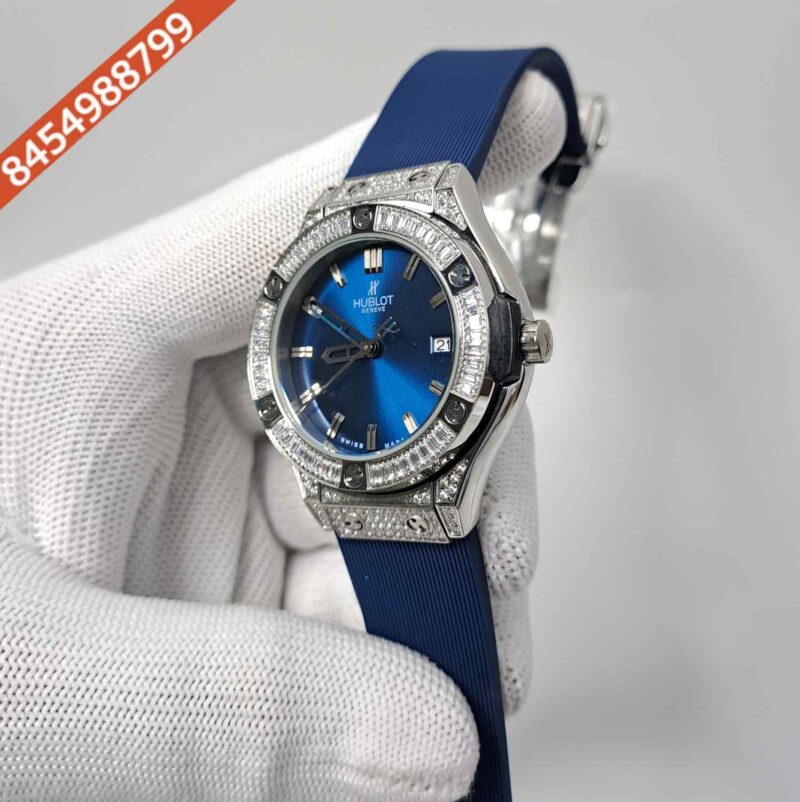 Hublot Classic Fusion Diamond Blue Dial Blue Rubber Strap Swiss Watch - Image 2