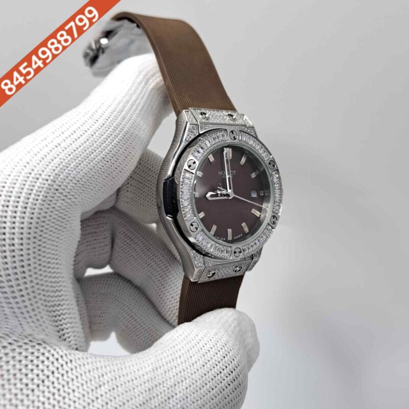 Hublot Classic Fusion Diamond Brown Dial Brown Rubber Strap Swiss Watch - Image 2