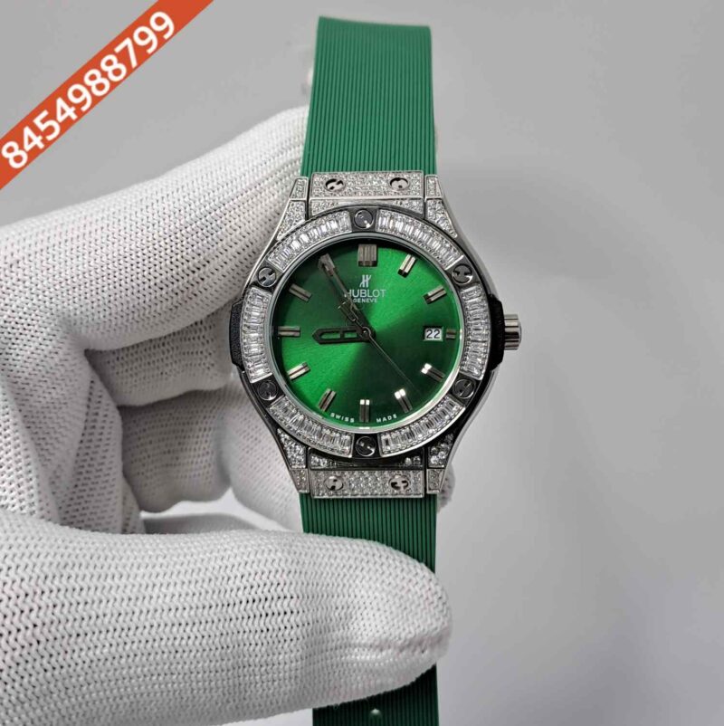 Hublot Classic Fusion Diamond Green Dial Green Rubber Strap Swiss Watch