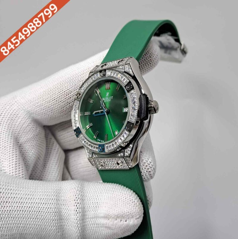 Hublot Classic Fusion Diamond Green Dial Green Rubber Strap Swiss Watch - Image 3