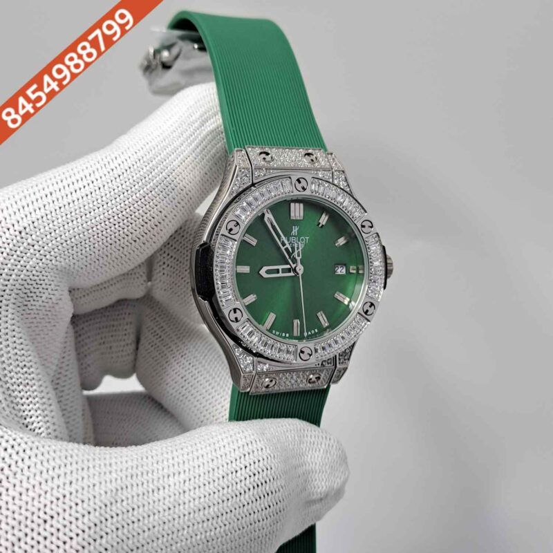 Hublot Classic Fusion Diamond Green Dial Green Rubber Strap Swiss Watch - Image 2