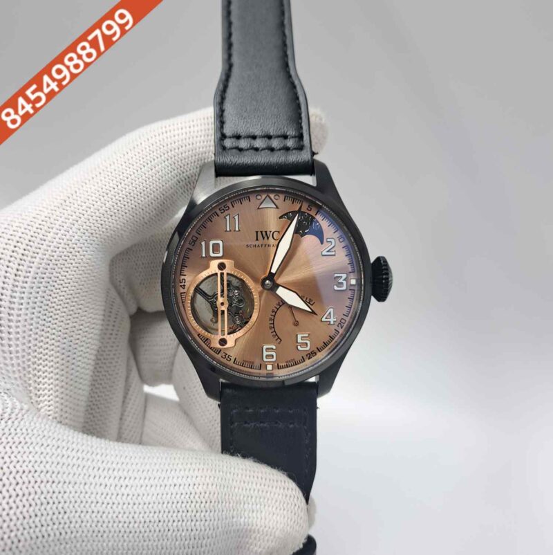IWC Moonphase Big Pilot Black Rose Gold Dial Black Leather Strap Swiss Automatic Watch
