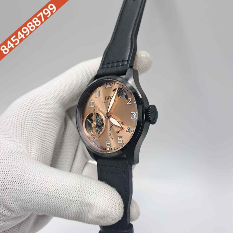 IWC Moonphase Big Pilot Black Rose Gold Dial Black Leather Strap Swiss Automatic Watch - Image 2
