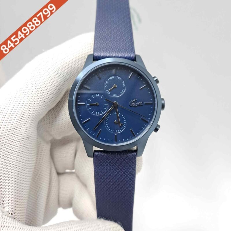 Lacoste Moon Multifunction Steel Blue Dial Blue Leather Strap Swiss Watch