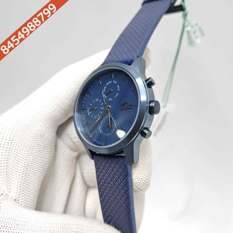 Lacoste Moon Multifunction Steel Blue Dial Blue Leather Strap Swiss Watch - Image 3