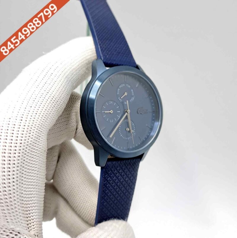 Lacoste Moon Multifunction Steel Blue Dial Blue Leather Strap Swiss Watch - Image 2