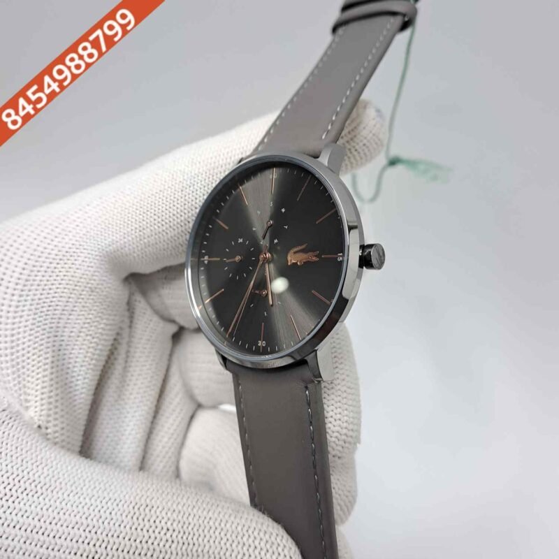 Lacoste Moon Multifunction Steel Grey Dial Grey Leather Strap Swiss Watch - Image 2