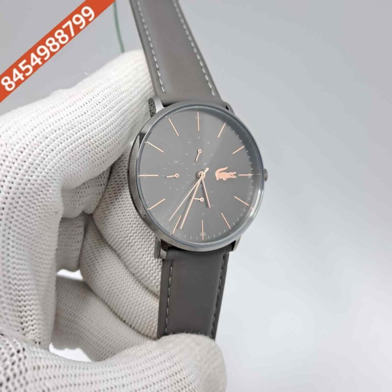 Lacoste Moon Multifunction Steel Grey Dial Grey Leather Strap Swiss Watch - Image 3