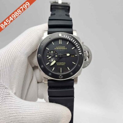 Luminor Panerai Amegentic Silver Black Dial Black Rubber Strap Swiss Automatic Watch