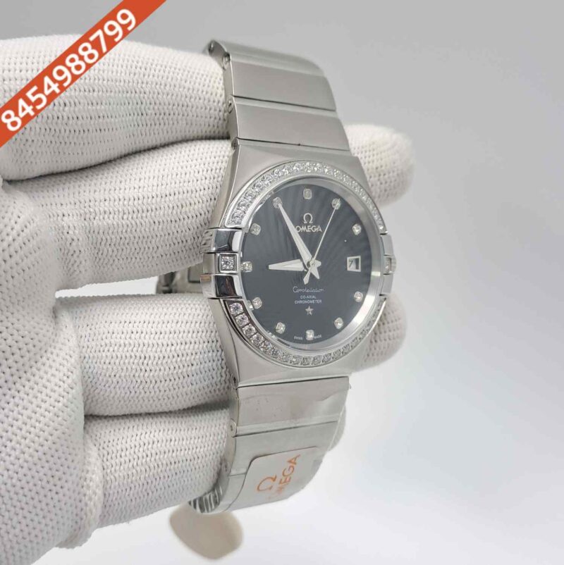 Omega Constellation Co Axial Steel Diamond Bezel Black Dial Swiss Automatic Watch - Image 3