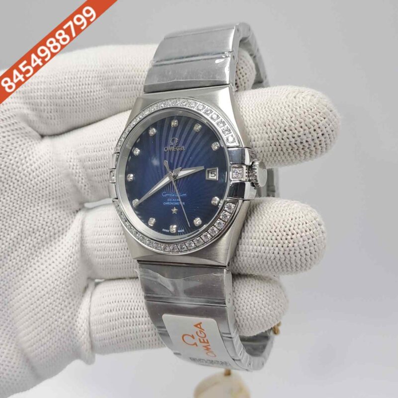 Omega Constellation Co Axial Steel Diamond Bezel Blue Dial Swiss Automatic Watch - Image 2